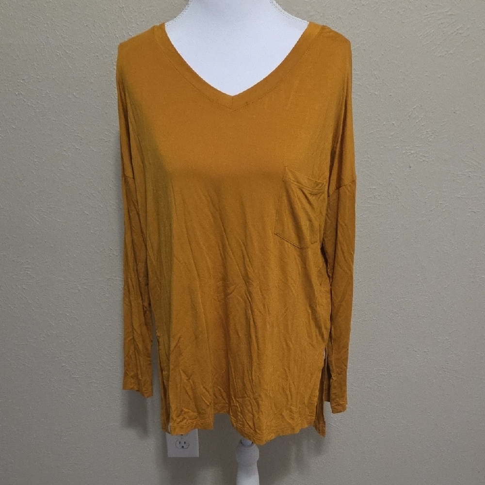 Elegant Mustard V-Neck Long Sleeve Top